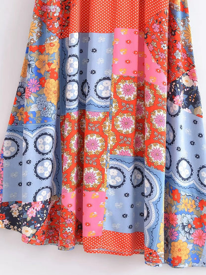 Boho Dresses - Boho Frill V-Neck 100% Viscose Dress Floral Print