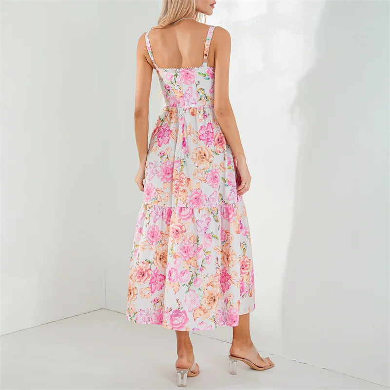 Boho Dresses- Boho Garden Parties Floral Cami Midi Dress- - Chuzko Women Clothing