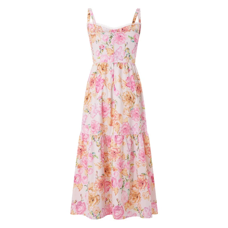 Boho Dresses- Boho Garden Parties Floral Cami Midi Dress- - Chuzko Women Clothing