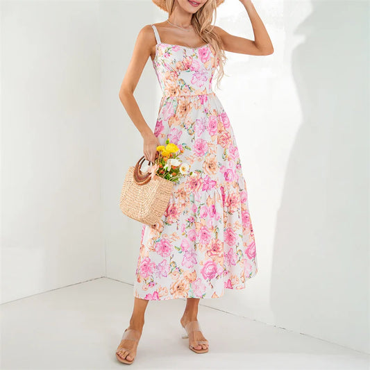 Boho Dresses- Boho Garden Parties Floral Cami Midi Dress- - Chuzko Women Clothing