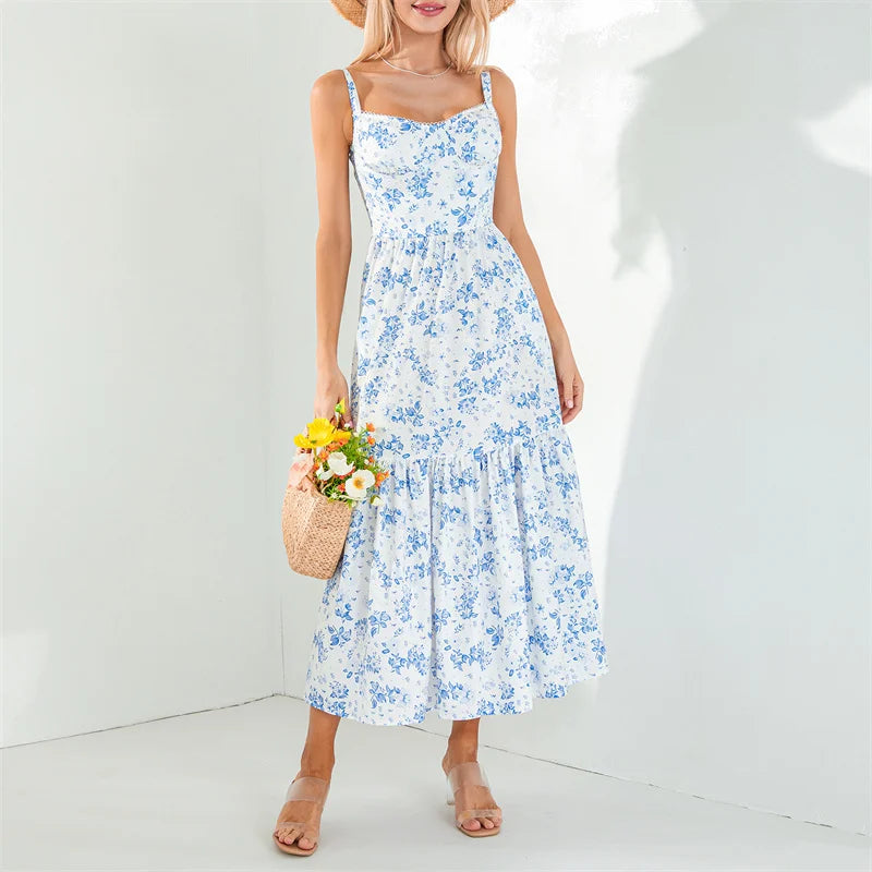 Boho Dresses- Boho Garden Parties Floral Cami Midi Dress- - Chuzko Women Clothing