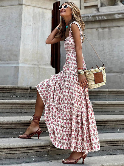 Garden Women's Boho Floral Maxi Dress with Smocked Cami Top