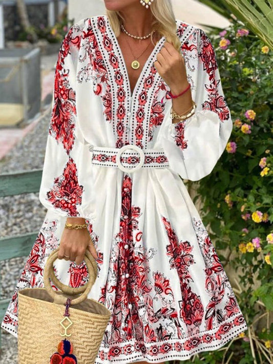 Boho Dresses - Women's Boho Parsley Print Midi Dress for Summer