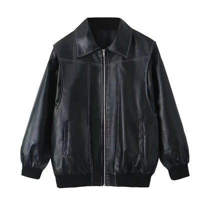 Bomber Jackets- Red Faux Leather Bomber Jacket for Women- black- Chuzko Women Clothing