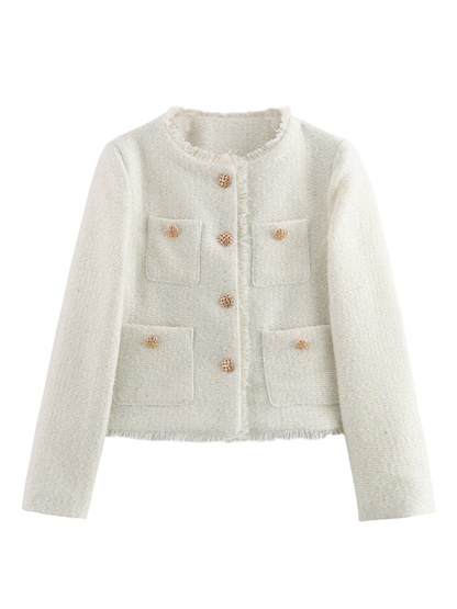 Bouclé Jackets- Elegant Bouclé Jacket – Your Go-To for Every Season- White- Pekosa Women Fashion