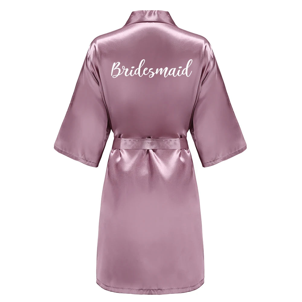 Bridal Shower Party - Custom Rose Pink Satin Wedding Robe – Bride and Team Edition