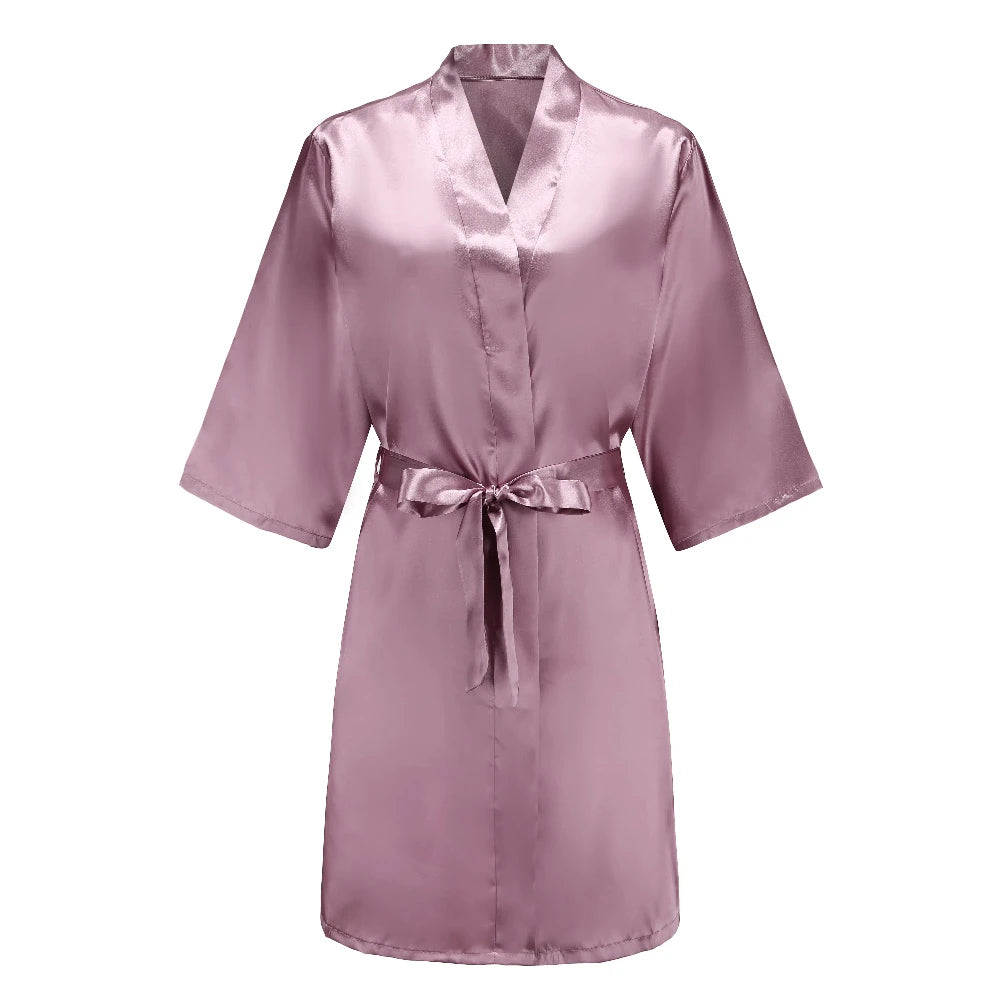 Bridal Shower Party - Custom Rose Pink Satin Wedding Robe – Bride and Team Edition