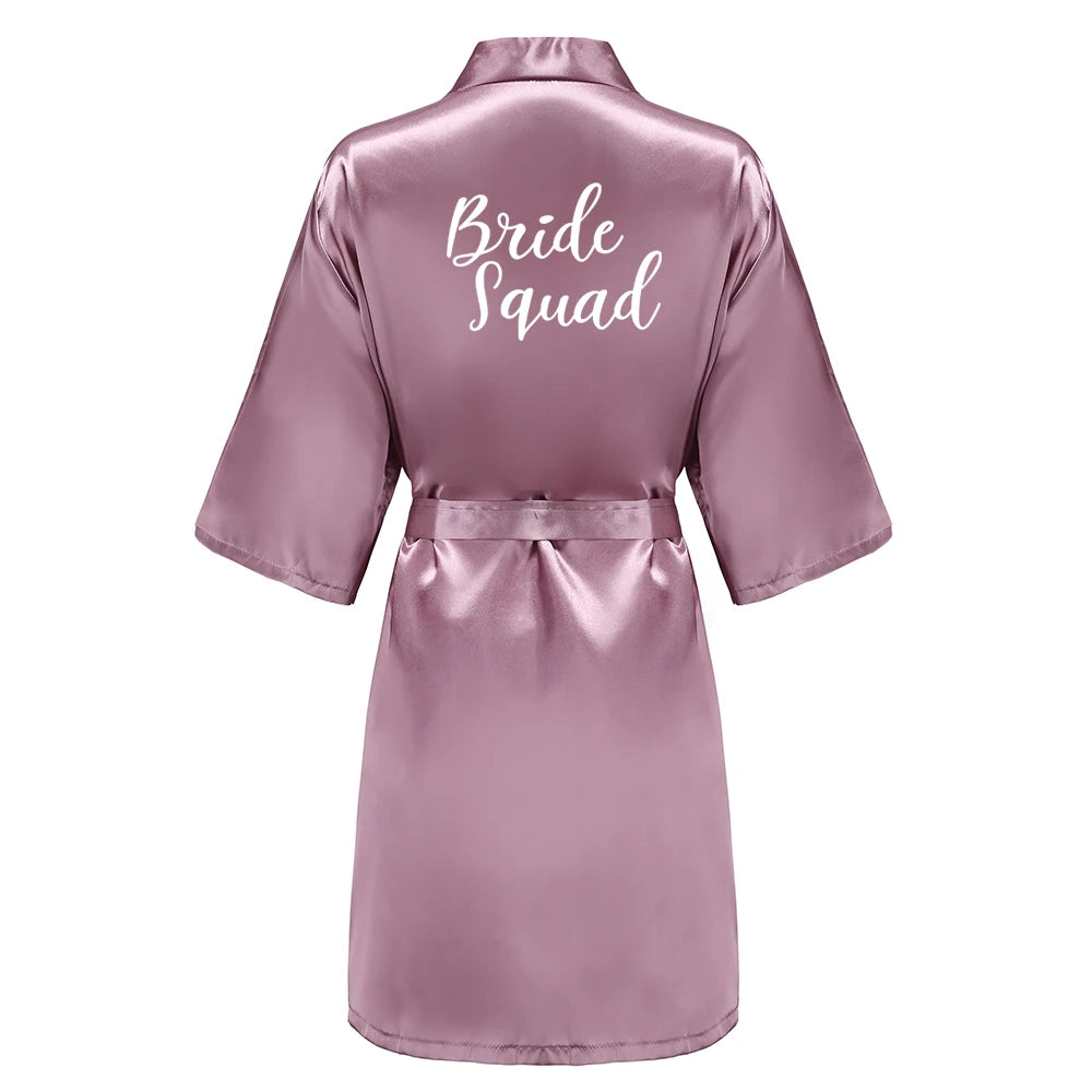 Bridal Shower Party - Custom Rose Pink Satin Wedding Robe – Bride and Team Edition