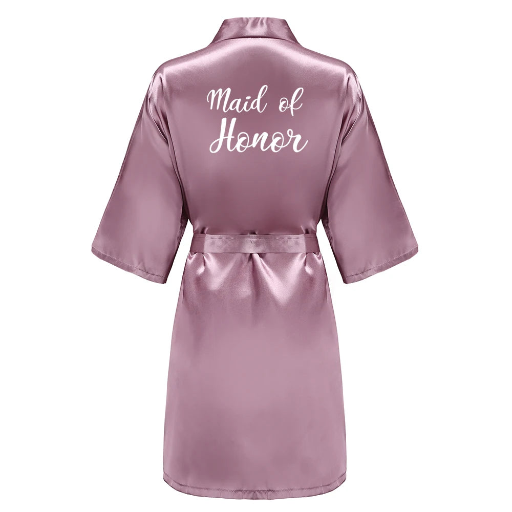 Bridal Shower Party - Custom Rose Pink Satin Wedding Robe – Bride and Team Edition