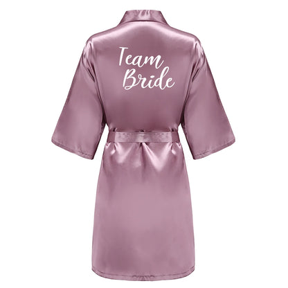 Bridal Shower Party - Custom Rose Pink Satin Wedding Robe – Bride and Team Edition