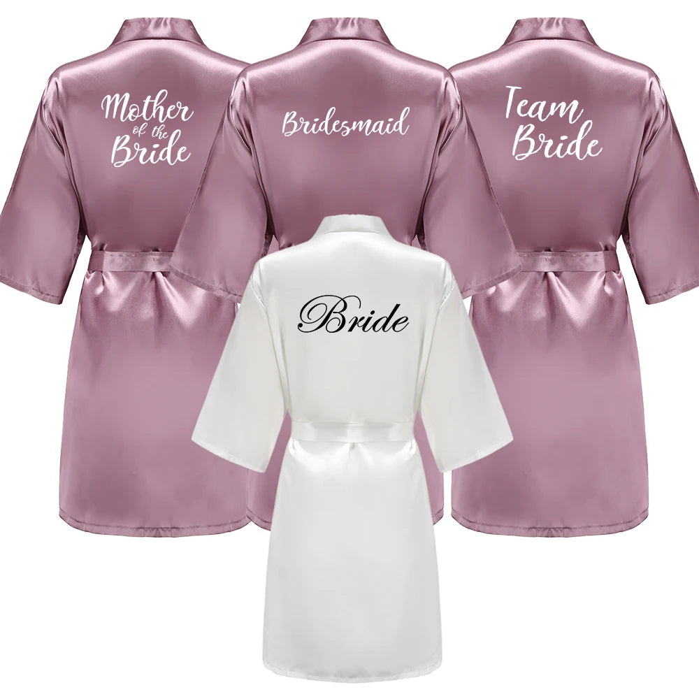 Bridal Shower Party - Custom Rose Pink Satin Wedding Robe – Bride and Team Edition