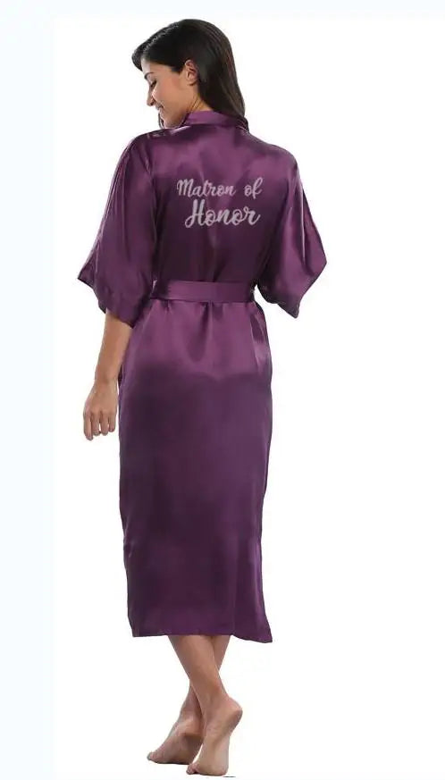 Bridal Shower Party - Royal Purple & White Satin Bridal Party Robes Set