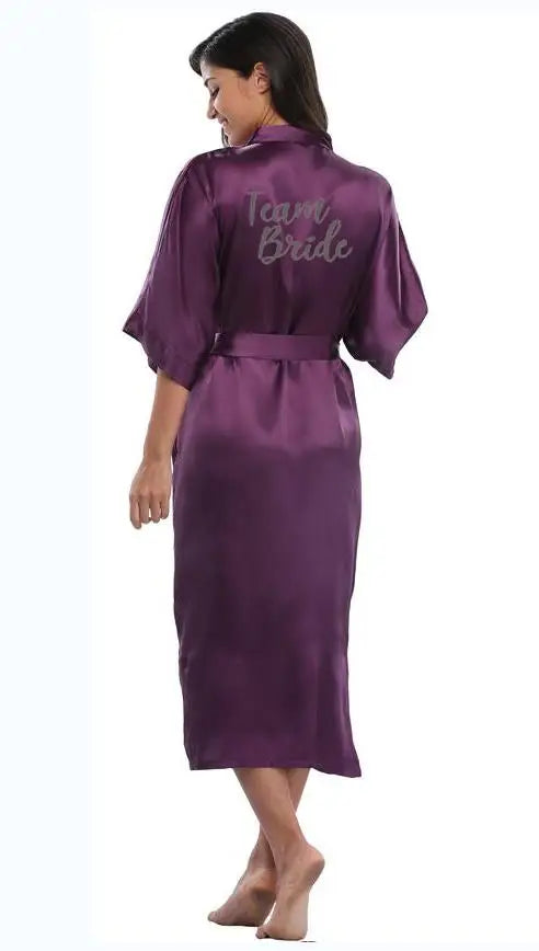 Bridal Shower Party - Royal Purple & White Satin Bridal Party Robes Set