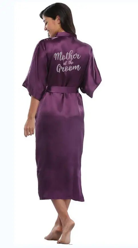 Bridal Shower Party - Royal Purple & White Satin Bridal Party Robes Set