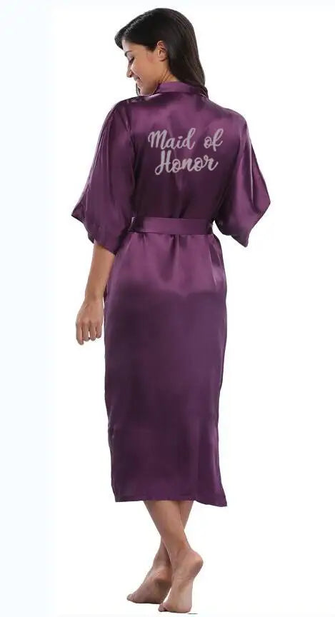 Bridal Shower Party - Royal Purple & White Satin Bridal Party Robes Set