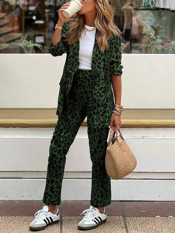 Business Outfits - Leopard Print Business Casual Suit for Women Pants & Blazer