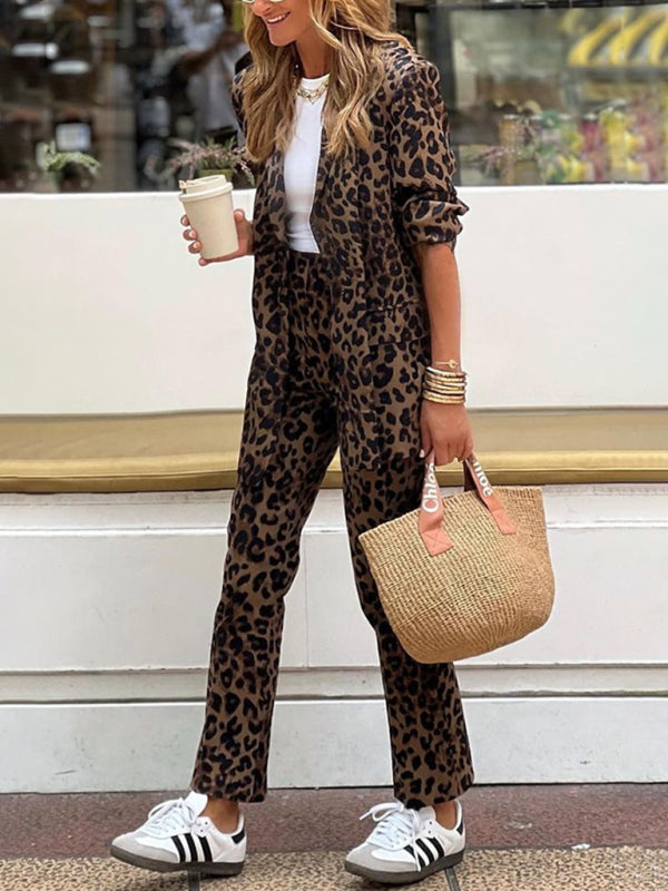 Business Outfits - Leopard Print Business Casual Suit for Women Pants & Blazer