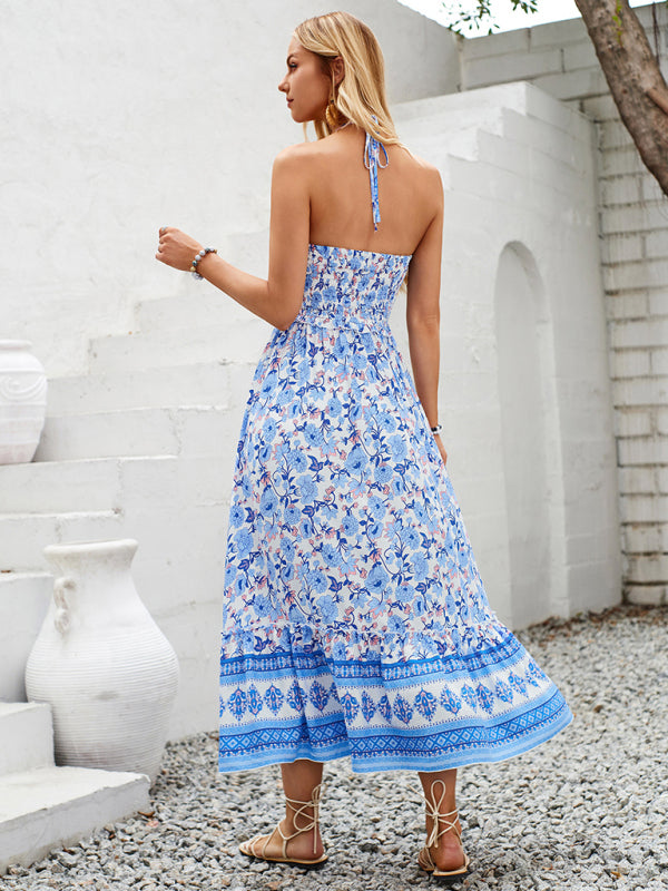 Cami Dresses- Boho Garden Halter Neck Floral Midi Dress- - Pekosa Women Fashion