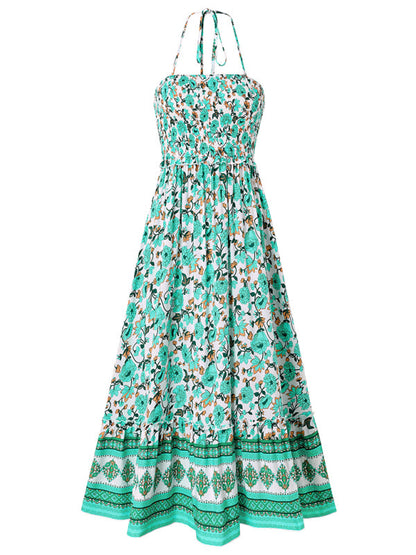 Cami Dresses- Boho Garden Halter Neck Floral Midi Dress- - Pekosa Women Fashion