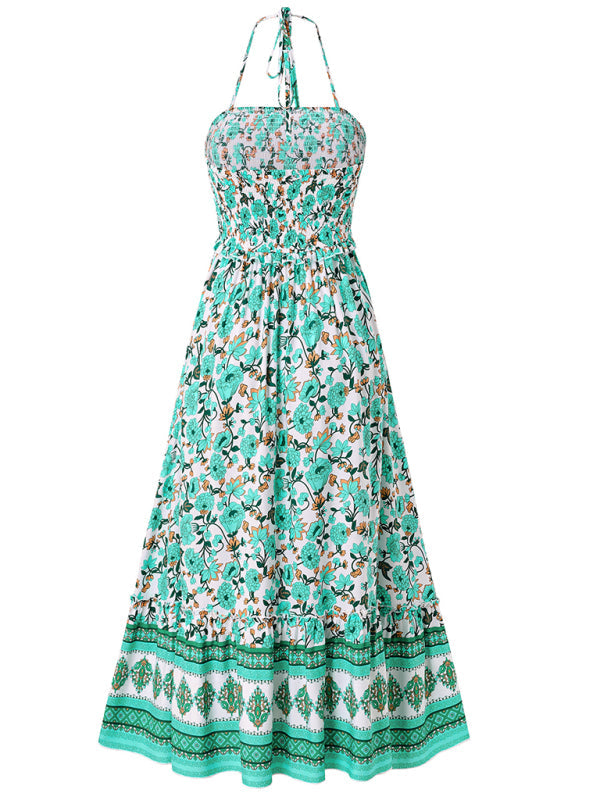 Cami Dresses- Boho Garden Halter Neck Floral Midi Dress- - Pekosa Women Fashion