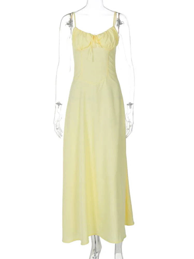 Cami Dresses- Maxi Dress in Pastel Yellow for Daytime Occasions- - Pekosa Women Fashion