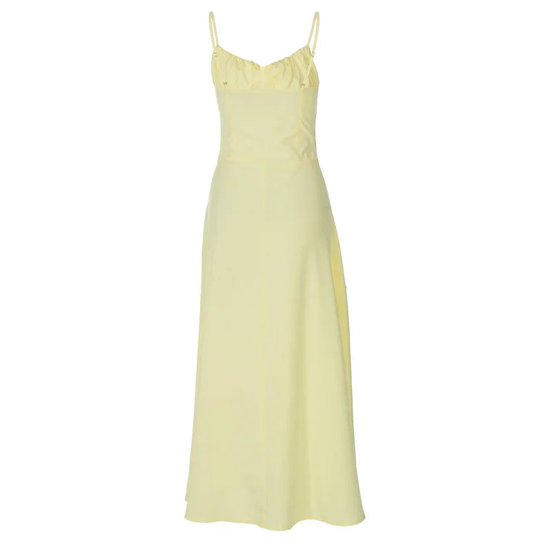 Cami Dresses- Maxi Dress in Pastel Yellow for Daytime Occasions- - Pekosa Women Fashion