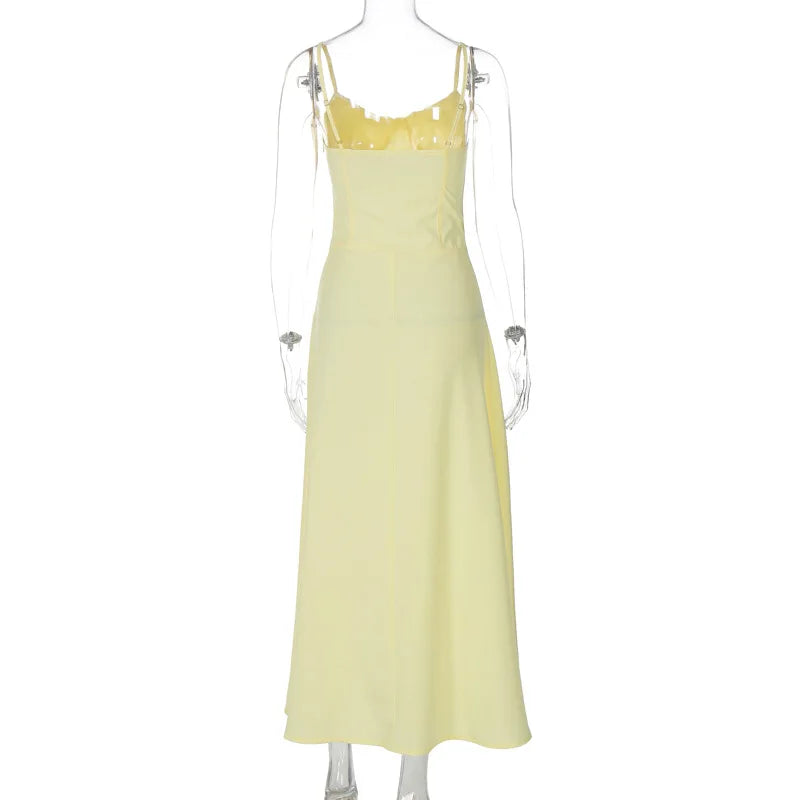 Cami Dresses- Maxi Dress in Pastel Yellow for Daytime Occasions- - Pekosa Women Fashion