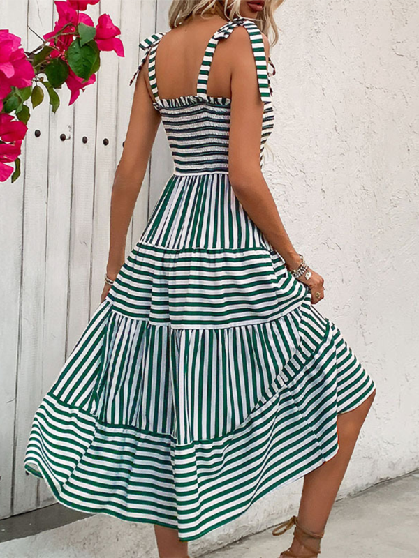 Cami Dresses- Summer Breeze Green Striped Midi Dress – Perfect for Any Day Out- - Pekosa Women Fashion