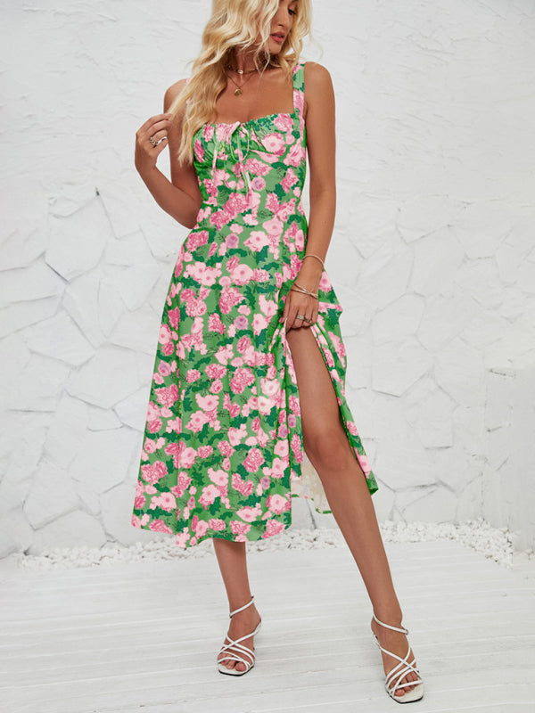 Cami Dresses- Summer Garden Parties Floral A-Line Midi Dress- Green- Pekosa Women Fashion