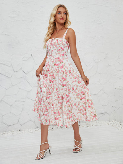 Cami Dresses- Summer Garden Parties Floral A-Line Midi Dress- - Pekosa Women Fashion