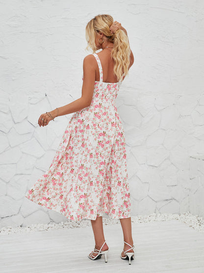 Cami Dresses- Summer Garden Parties Floral A-Line Midi Dress- - Pekosa Women Fashion