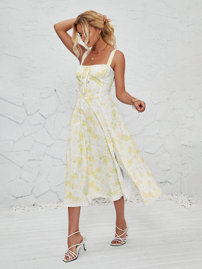 Cami Dresses- Summer Garden Parties Floral A-Line Midi Dress- - Pekosa Women Fashion