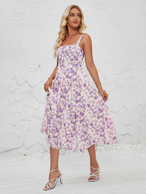 Cami Dresses- Summer Garden Parties Floral A-Line Midi Dress- - Pekosa Women Fashion