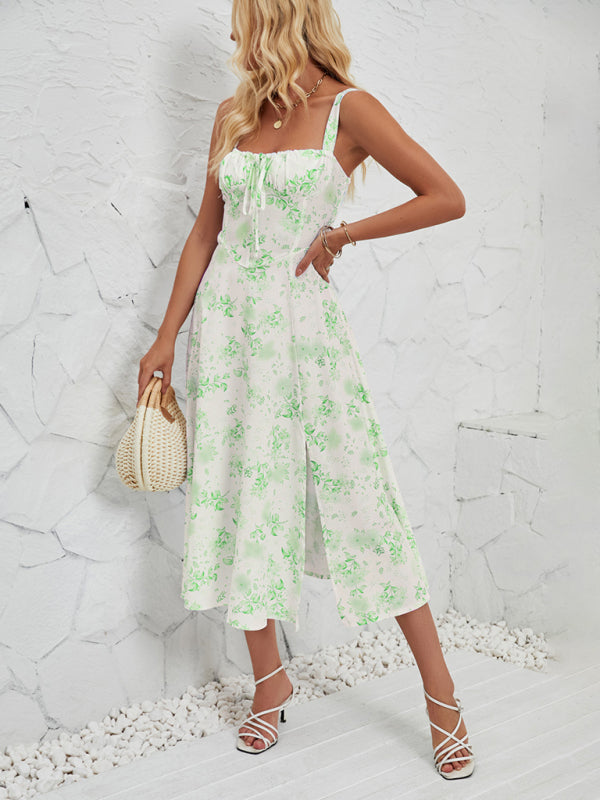 Cami Dresses- Summer Garden Parties Floral A-Line Midi Dress- Pale green- Pekosa Women Fashion