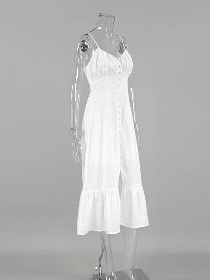 Women Mid-length Tiered Dress Ruffled Hem in Cotton