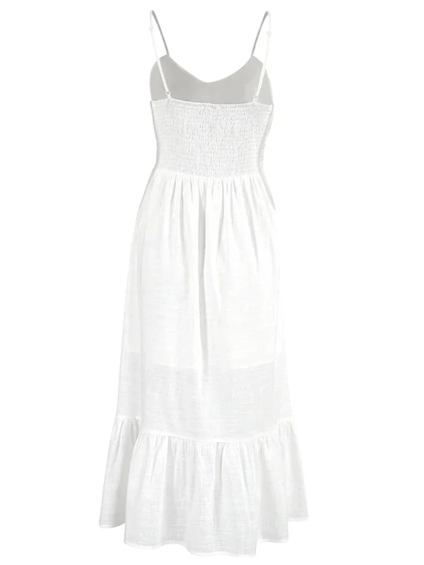 Women Mid-length Tiered Dress Ruffled Hem in Cotton