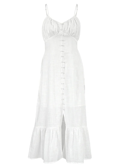 Robe mi-longue à volants pour femme en coton