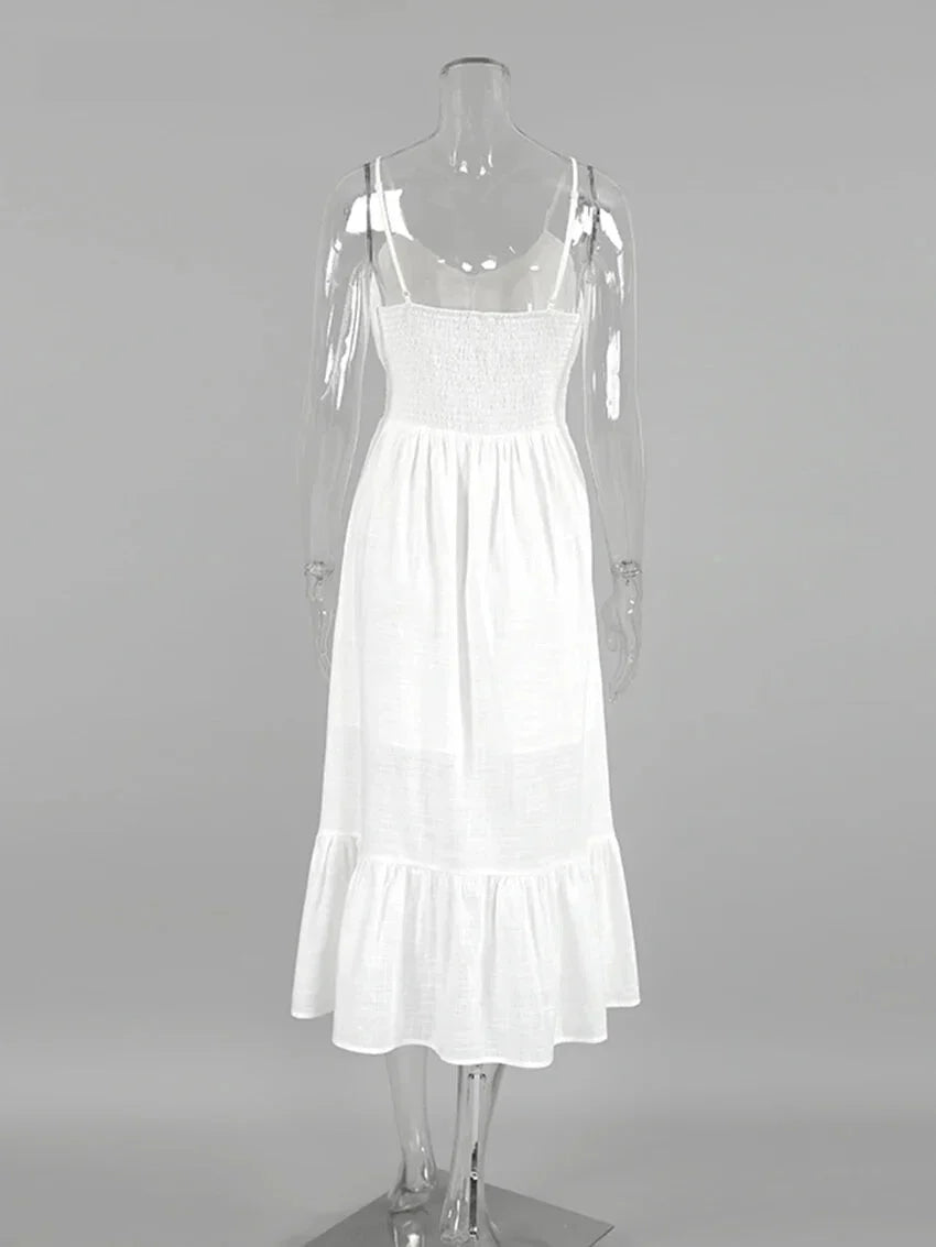 Women Mid-length Tiered Dress Ruffled Hem in Cotton