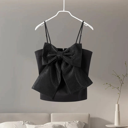 Cami Tops - Evening Black Sparkle Cami Bow Top