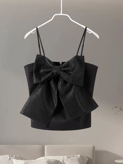 Cami Tops - Evening Black Sparkle Cami Bow Top