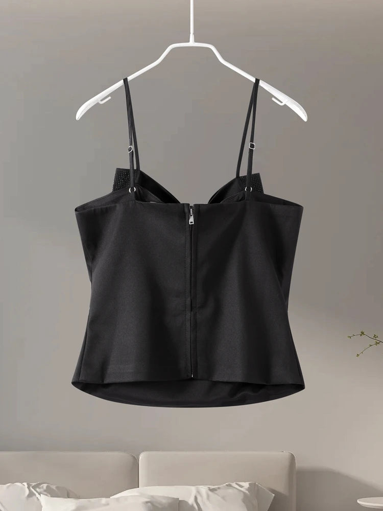 Cami Tops - Evening Black Sparkle Cami Bow Top