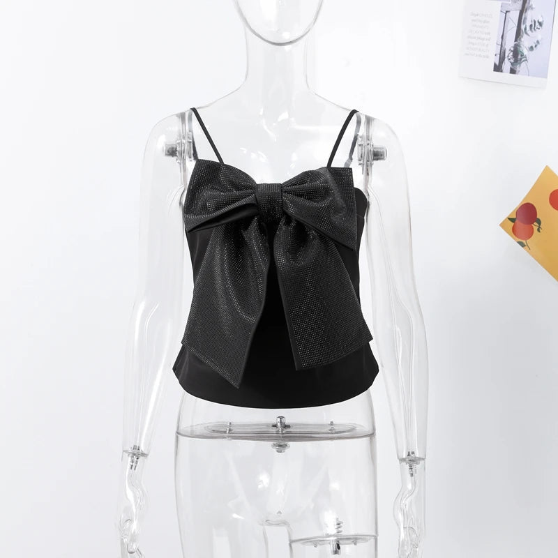 Cami Tops - Evening Black Sparkle Cami Bow Top