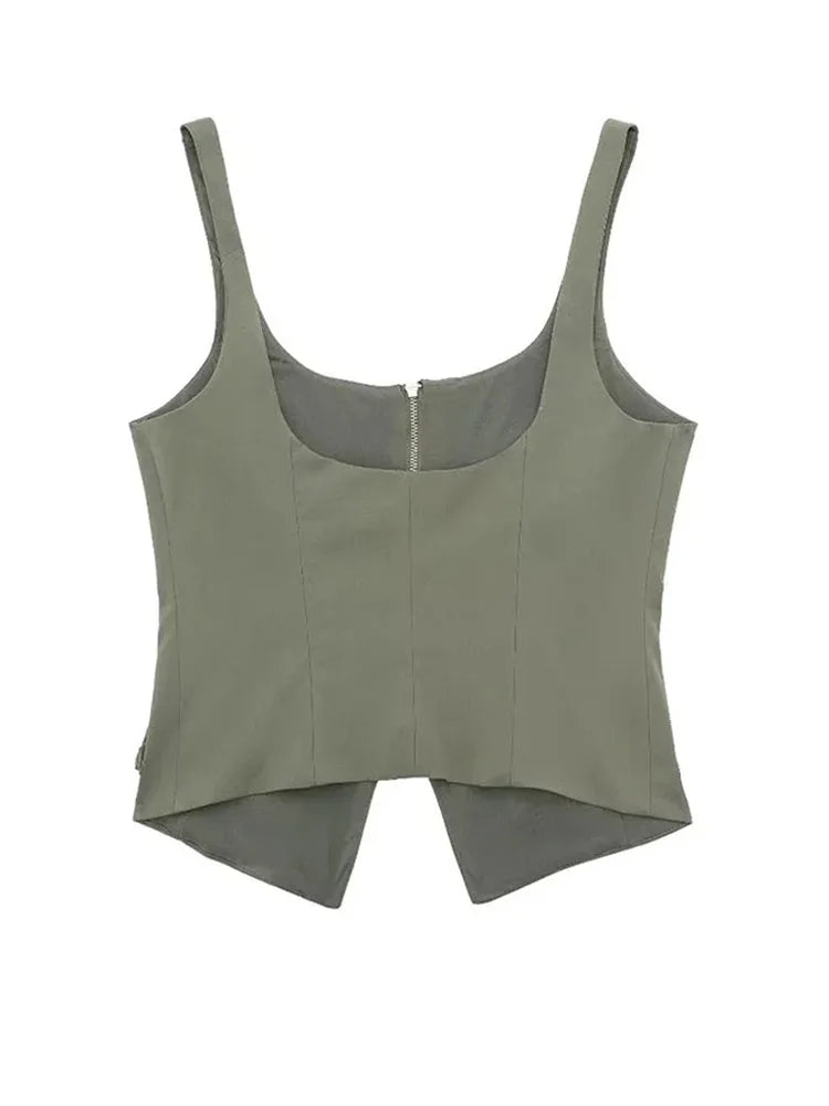 Cami Tops - Multi-Pocket Zip-Up Camo Cami Military-Inspired Top