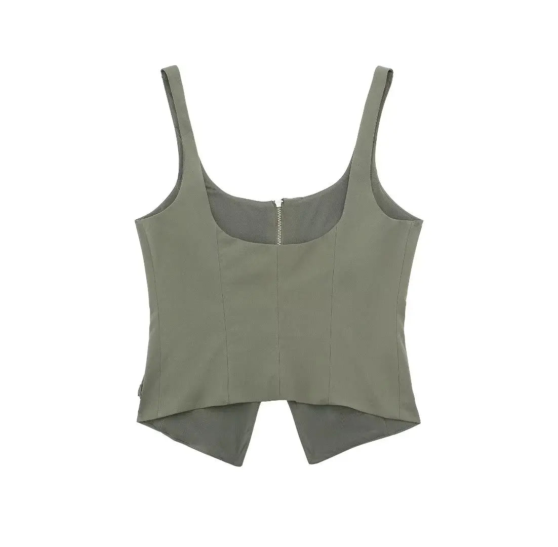 Cami Tops - Multi-Pocket Zip-Up Camo Cami Military-Inspired Top