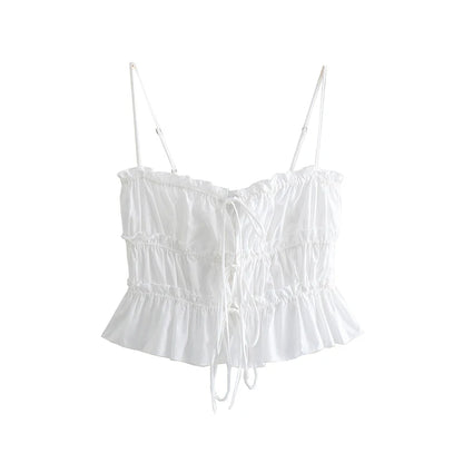 Cami Tops - Trendy White Ruched Cami Top for Summer