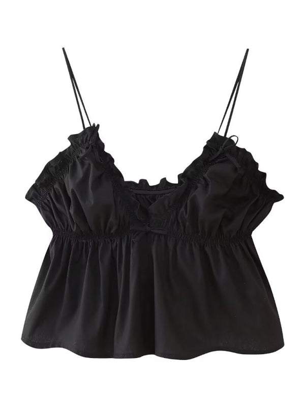 Sommerliches Damen-Camisole-Top mit Schößchen und dreieckiger Rüschen-Brust