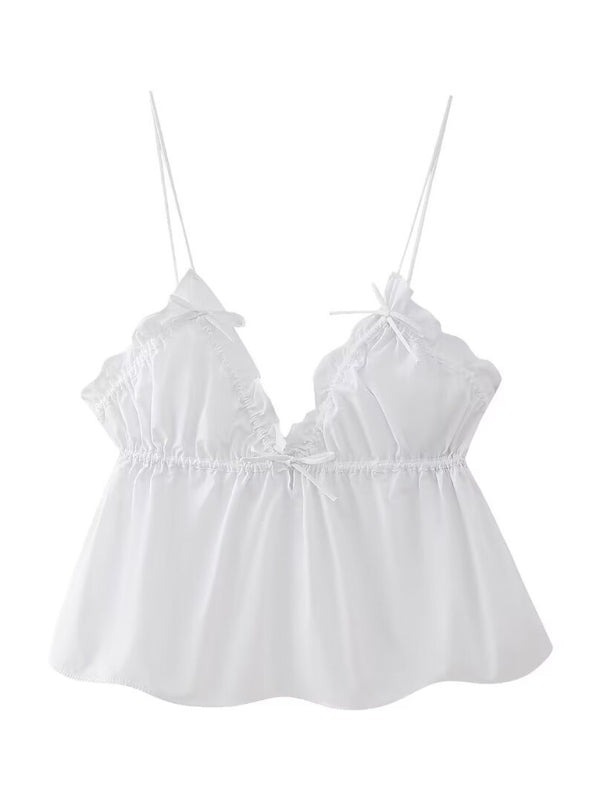 Sommerliches Damen-Camisole-Top mit Schößchen und dreieckiger Rüschen-Brust