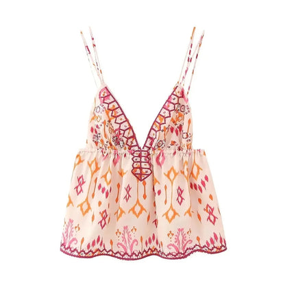 Vibrant Sleeveless Summer Embroidered Camisole