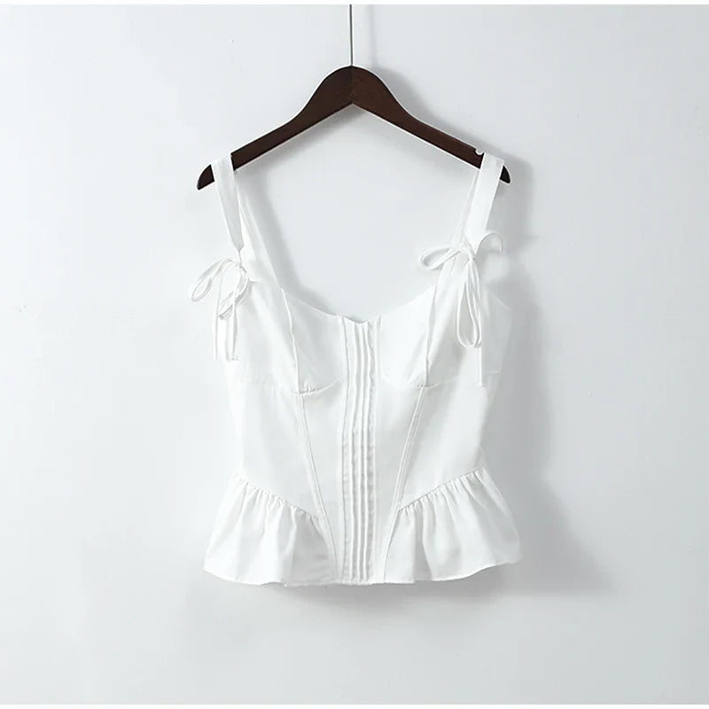 Camis Tops- Elegant White Peplum Corset Top- - Pekosa Women Fashion