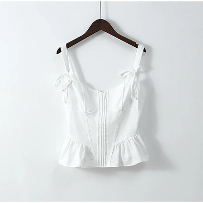 Camis Tops- Elegant White Peplum Corset Top- - Pekosa Women Fashion